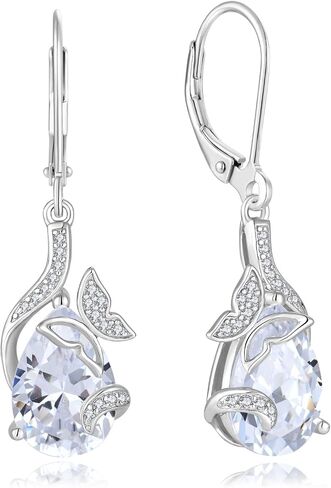 Dangle Drop Butterfly Earrings 925 Sterling Silver Teardrop Leverback Earrings Birthstones Jewelry Gifts for Women in Kuwait