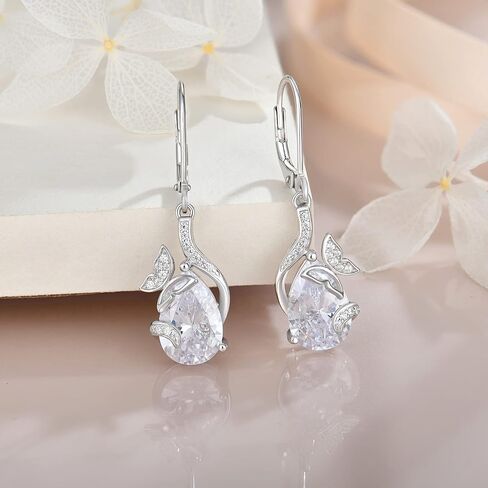 Dangle Drop Butterfly Earrings 925 Sterling Silver Teardrop Leverback Earrings Birthstones Jewelry Gifts for Women in Kuwait