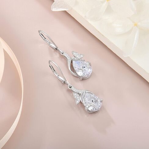 Dangle Drop Butterfly Earrings 925 Sterling Silver Teardrop Leverback Earrings Birthstones Jewelry Gifts for Women in Kuwait