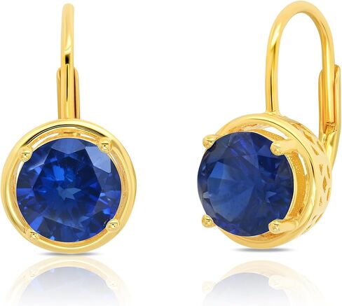 925 Sterling Silver Gemstone Round Dangle Earrings for Women 7mm with 18k Yellow Gold Overlay by MAX + STONE in Saudi Arabia