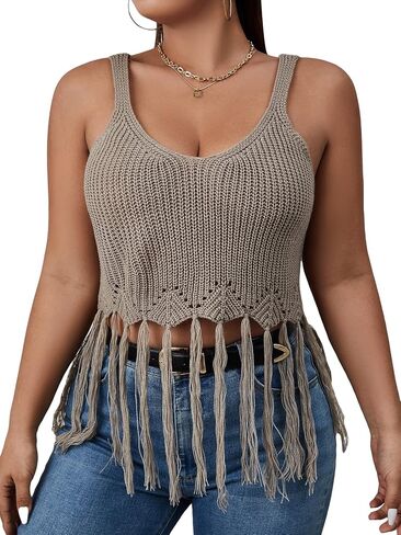 ملابس سباحة نسائية من OYOANGLE بمقاس كبير من Boho Crochet مفرغة ومزخرفة بأهداب in Kuwait