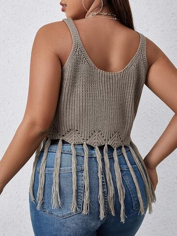 ملابس سباحة نسائية من OYOANGLE بمقاس كبير من Boho Crochet مفرغة ومزخرفة بأهداب in Kuwait