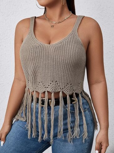ملابس سباحة نسائية من OYOANGLE بمقاس كبير من Boho Crochet مفرغة ومزخرفة بأهداب in Kuwait