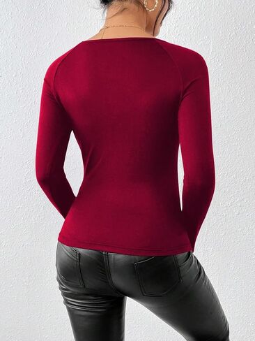SweatyRocks Women's Contrast Sheer Mesh Slim Fit Tee Top Long Sleeve Round Neck T Shirt in Saudi Arabia