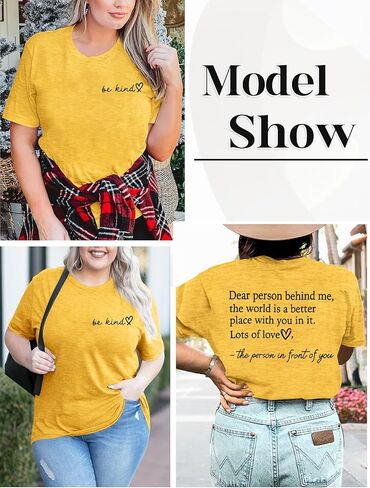 تي شيرت نسائي HDLTE بمقاس كبير لطيف Be Kind Blessed برسومات قصيرة الأكمام وقلب الحب للمعلم in Kuwait