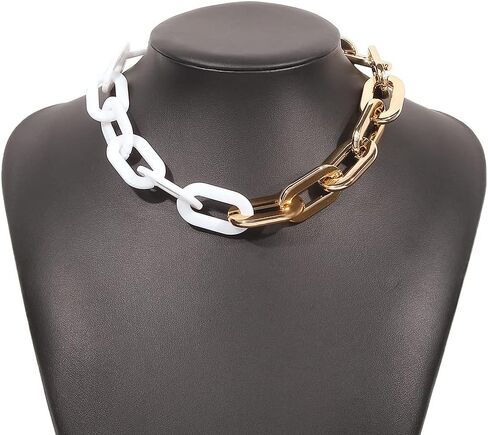 ويكيكيسي عقد سلسلة بحلقات من خليط معدني ذهبي مكتنزة من الراتنج الابيض بمشبك ورق سلسلة هيب هوب بيضاوي من الراتنج للنساء والفتيات, مادة صمغية in Kuwait