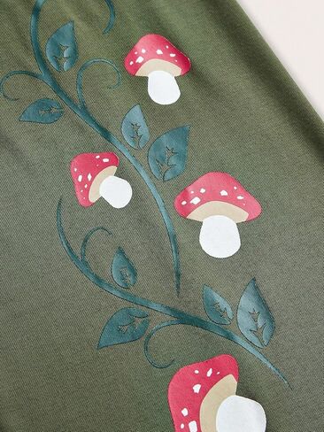 SOLY HUX Women's Off Shoulder Bell Long Sleeve Crop Top Mushroom Print Tee T Shirt in Saudi Arabia