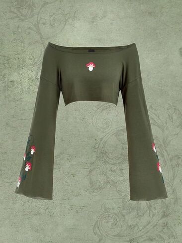 SOLY HUX Women's Off Shoulder Bell Long Sleeve Crop Top Mushroom Print Tee T Shirt in Saudi Arabia