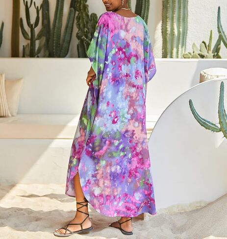 فستان قفطان نسائي برباط مصبوغ ورقبة على شكل حرف V قفطان رايون مقاس كبير قفطان طويل للشاطئ بوهو in Kuwait