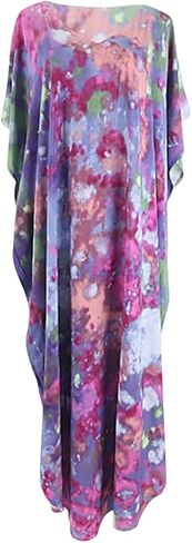 فستان قفطان نسائي برباط مصبوغ ورقبة على شكل حرف V قفطان رايون مقاس كبير قفطان طويل للشاطئ بوهو in Kuwait