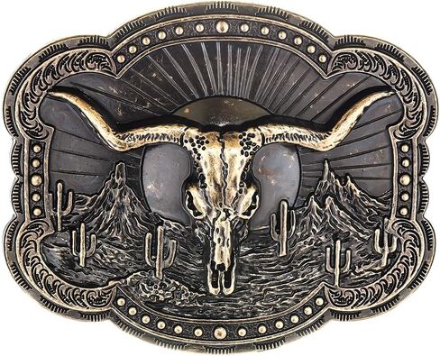 YOQUCOL American Western Cowboy Belt Buckle Bronze Longhorn Bull Head Belt Buckle for Men in Saudi Arabia
