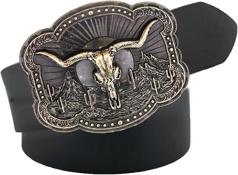 YOQUCOL American Western Cowboy Belt Buckle Bronze Longhorn Bull Head Belt Buckle for Men in Saudi Arabia