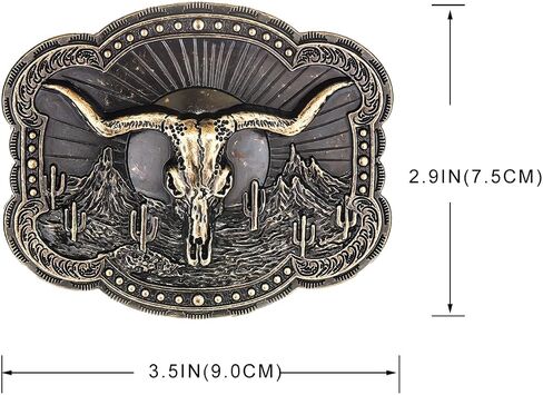 YOQUCOL American Western Cowboy Belt Buckle Bronze Longhorn Bull Head Belt Buckle for Men in Saudi Arabia