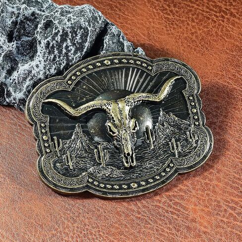 YOQUCOL American Western Cowboy Belt Buckle Bronze Longhorn Bull Head Belt Buckle for Men in Saudi Arabia