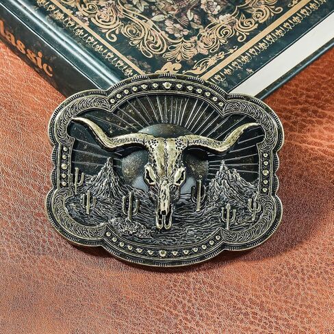YOQUCOL American Western Cowboy Belt Buckle Bronze Longhorn Bull Head Belt Buckle for Men in Saudi Arabia