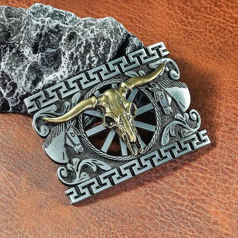 YOQUCOL American Western Cowboy Belt Buckle Bronze Longhorn Bull Head Belt Buckle for Men in Saudi Arabia