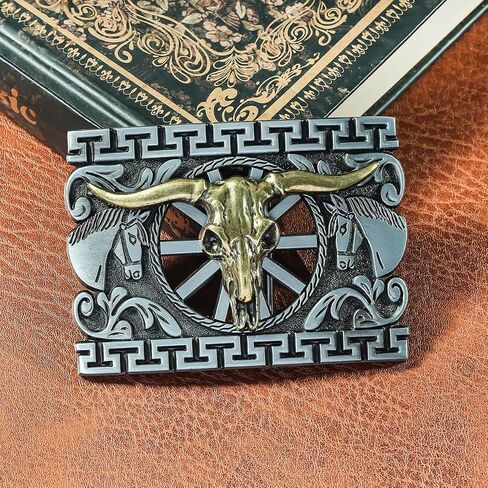 YOQUCOL American Western Cowboy Belt Buckle Bronze Longhorn Bull Head Belt Buckle for Men in Saudi Arabia