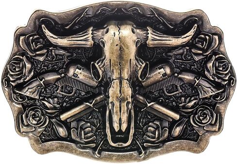 YOQUCOL American Western Cowboy Belt Buckle Bronze Longhorn Bull Head Belt Buckle for Men in Saudi Arabia
