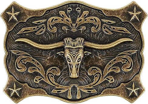 YOQUCOL American Western Cowboy Belt Buckle Bronze Longhorn Bull Head Belt Buckle for Men in Kuwait