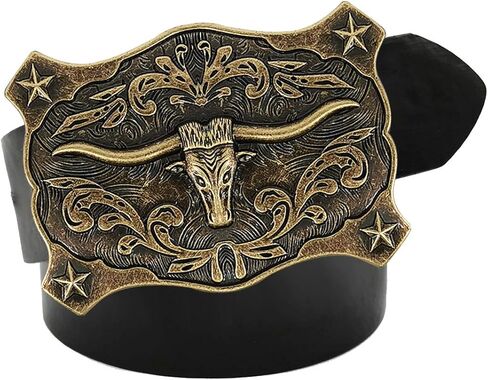 YOQUCOL American Western Cowboy Belt Buckle Bronze Longhorn Bull Head Belt Buckle for Men in Kuwait