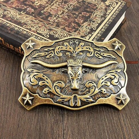 YOQUCOL American Western Cowboy Belt Buckle Bronze Longhorn Bull Head Belt Buckle for Men in Kuwait