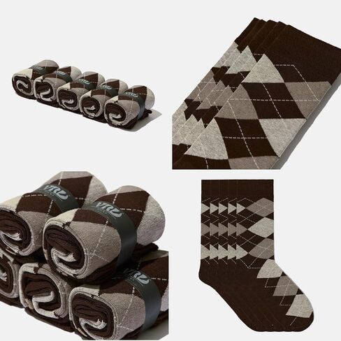 VRD SOCKS Mens Dress Socks, Bamboo Socks for Men, 5-Pack - Shoe Size 8-13, Chocolate Dark Brown - Argyle in Saudi Arabia