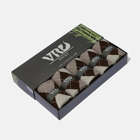 VRD SOCKS Mens Dress Socks, Bamboo Socks for Men, 5-Pack - Shoe Size 8-13, Chocolate Dark Brown - Argyle in Saudi Arabia