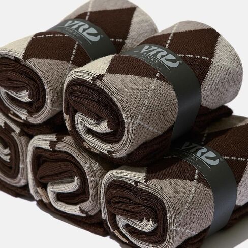 VRD SOCKS Mens Dress Socks, Bamboo Socks for Men, 5-Pack - Shoe Size 8-13, Chocolate Dark Brown - Argyle in Saudi Arabia
