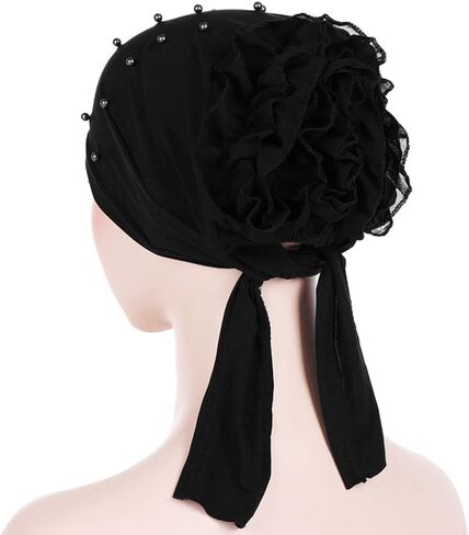 YBSHIN Women Flower Head Wrap Black African Pearl Turban Beanie Head Scarf Chemo Cap Hat for Cancer Hairloss Headcover in Kuwait
