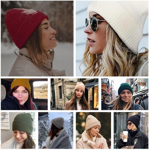 قبعة متماسكة للنساء من Muryobao قبعة شتوية ناعمة دافئة محبوكة على شكل جمجمة مكبلة in Kuwait