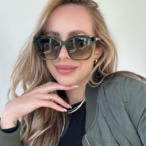 DIFF Bella Designer Square Oversized Sunglasses for Women UV400 Protection, Fashion Green Colors in Saudi Arabia