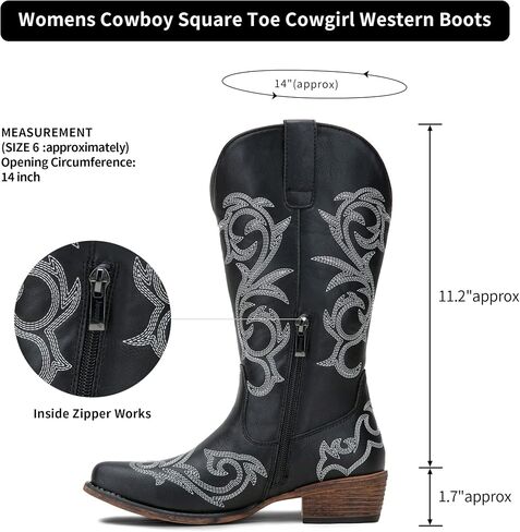Jeossy Women's 9808 Cowboy Boots | Square Toe Cowgirl Boots | Western Embroidered Knee High Boot with Inside Zipper in Saudi Arabia