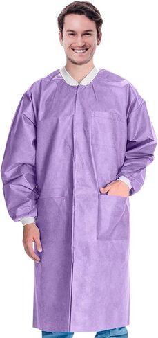 معطف مختبر AMZ للاستعمال مرة واحدة، مقاس XX-Large. عبوة مكونة من 10 معاطف مختبر أرجوانية للاستعمال مرة واحدة للبالغين. معطف مختبر 45 جي إس إم للاستعمال مرة واحدة. معاطف طبية للاستعمال مرة واحدة مزودة بخطاف وحلقة تثبيت، وجيوب، وأساور أكمام محبوكة، وياقة in Kuwait