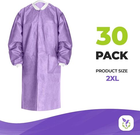 معطف مختبر AMZ للاستعمال مرة واحدة، مقاس XX-Large. عبوة مكونة من 10 معاطف مختبر أرجوانية للاستعمال مرة واحدة للبالغين. معطف مختبر 45 جي إس إم للاستعمال مرة واحدة. معاطف طبية للاستعمال مرة واحدة مزودة بخطاف وحلقة تثبيت، وجيوب، وأساور أكمام محبوكة، وياقة in Kuwait