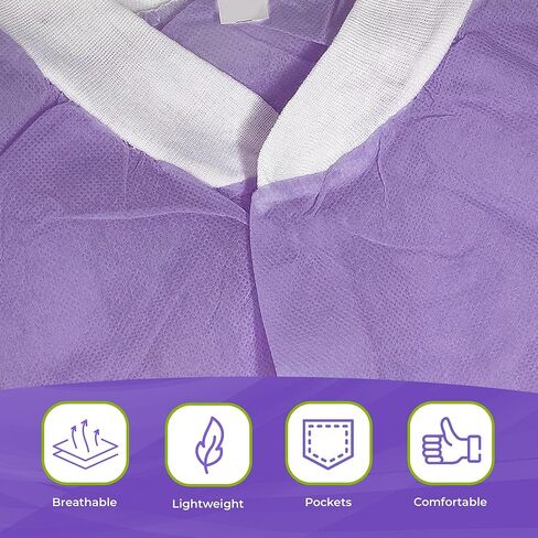 معطف مختبر AMZ للاستعمال مرة واحدة، مقاس XX-Large. عبوة مكونة من 10 معاطف مختبر أرجوانية للاستعمال مرة واحدة للبالغين. معطف مختبر 45 جي إس إم للاستعمال مرة واحدة. معاطف طبية للاستعمال مرة واحدة مزودة بخطاف وحلقة تثبيت، وجيوب، وأساور أكمام محبوكة، وياقة in Kuwait