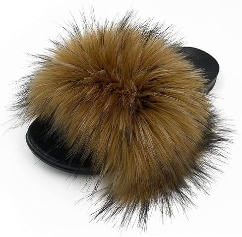 AuapTavw Women's Faux Fur Slides Slippers Fluffy Fuzzy Sandals Furry Slide Flip Flop Open Toe Indoor Outdoor in Saudi Arabia