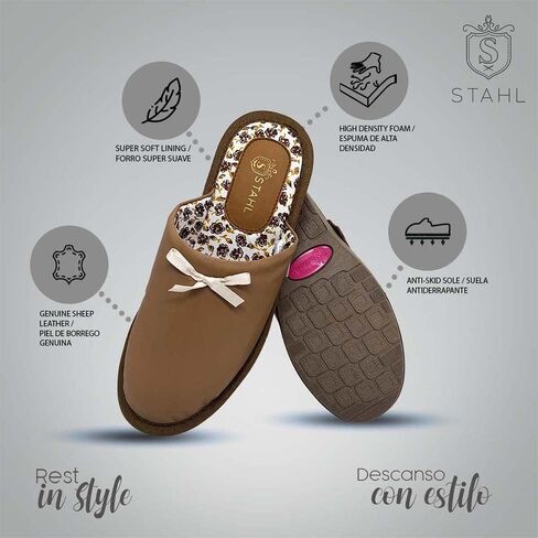 شبشب STAHL الصيفي للنساء، جلد الغنم الأصلي عالي الكثافة ونعل مضاد للانزلاق مع بطانة فائقة النعومة للاستخدام الداخلي/الخارجي in Kuwait