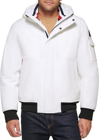 Tommy Hilfiger Men's Arctic Cloth Hooded Utility Bomber, White, Small in Saudi Arabia