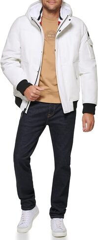 Tommy Hilfiger Men's Arctic Cloth Hooded Utility Bomber, White, Small in Saudi Arabia