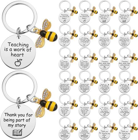 24 Pcs Christmas Bee Keychain Teacher Appreciation Gifts for Women Bulk 1 Inch Bees Keychain Teacher Keyring Gift for Christmas Teacher's Day Birthday Thank You Gifts in Saudi Arabia