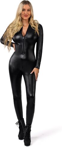 Spooktacular Creations Women Black Metallic Catsuit Bodysuit Costume for Adult Halloween Dress Up Party Cosplay in Saudi Arabia