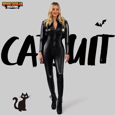 Spooktacular Creations Women Black Metallic Catsuit Bodysuit Costume for Adult Halloween Dress Up Party Cosplay in Saudi Arabia