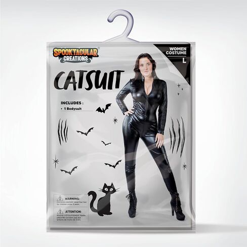 Spooktacular Creations Women Black Metallic Catsuit Bodysuit Costume for Adult Halloween Dress Up Party Cosplay in Saudi Arabia