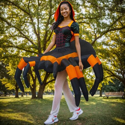 Halloween Spider Inflatable Costumes,Air Blow-up Funny Spider Costumes Scary Halloween Costume Cosplay Dress Up Indoor Outdoor Parties Haunted House Spooky atmosphere Suit for Adults, Women and Men in Kuwait