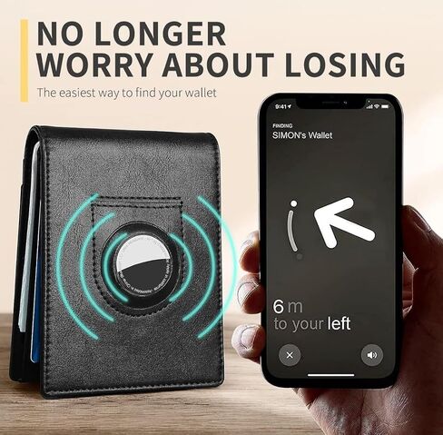 AirTag Wallet Men, Wallet for Men with Airtag Holder, Genuine Leather Credit Card Wallet, Bifold Slim Wallet for Air Tag GPS Tracker in Saudi Arabia