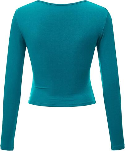 Lock and Love Women's Premium Short/Long Sleeve Deep V Neck Slim fit Cross Wrap Crop top Shirt-Made in USA in Kuwait