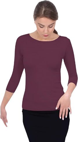 Kosher Casual High Neck Tops 3/4 Sleeve Layering Tee Slim Fit Cleavage Cover Top in Saudi Arabia