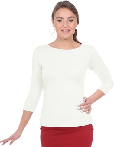 Kosher Casual High Neck Tops 3/4 Sleeve Layering Tee Slim Fit Cleavage Cover Top in Saudi Arabia