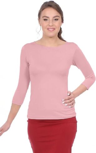 Kosher Casual High Neck Tops 3/4 Sleeve Layering Tee Slim Fit Cleavage Cover Top in Saudi Arabia