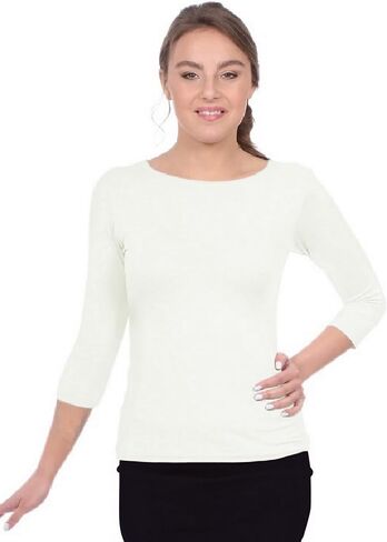 Kosher Casual High Neck Tops 3/4 Sleeve Layering Tee Slim Fit Cleavage Cover Top in Saudi Arabia